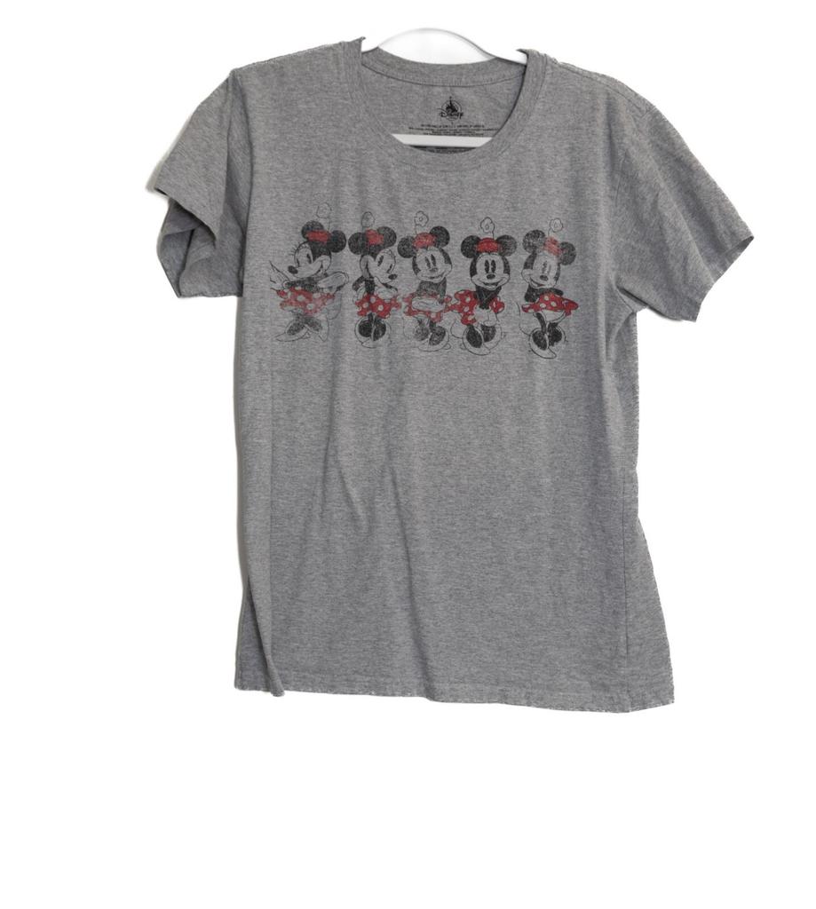 Disney Minnie Mouse size L Evolution Print Womens Gray T-Shirt Featuring Short