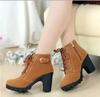 Autumn/Winter   New High Heel Women's Boots Cross Tie Short Boots Thick Heel Leather Boots