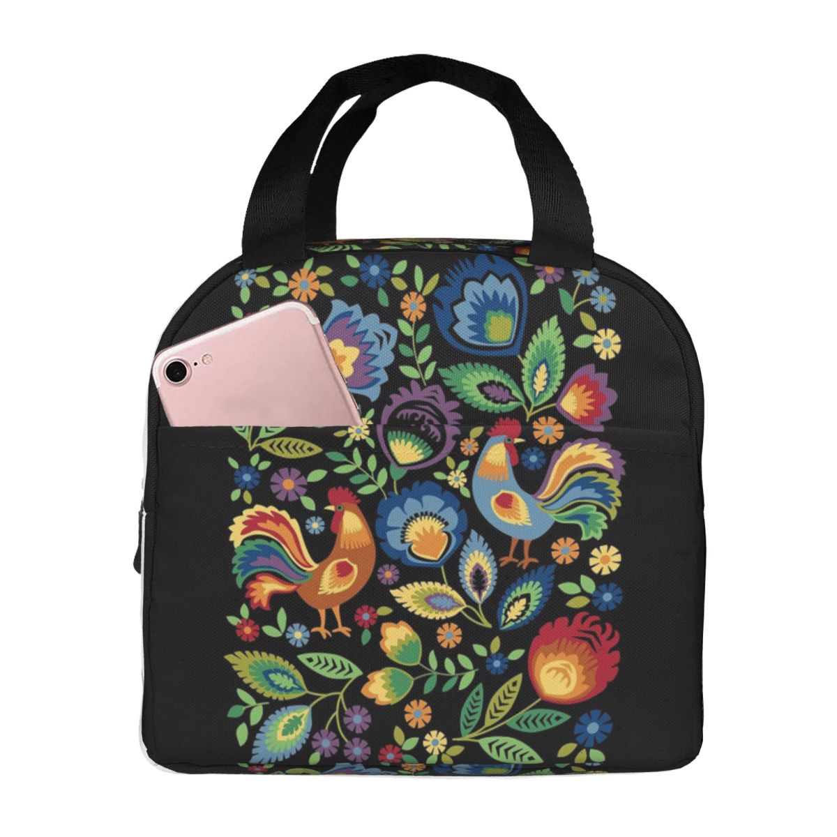 Polish Folk Roosters Insulated Lunch Bag for Women Kids Portable Food Boxes Thermal Lunch Box Tote One Size