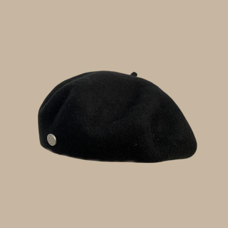 High Quality Woolen Beret Female Autumn and Winter Temperament Retro Painter Hat Brown Showing Small Face