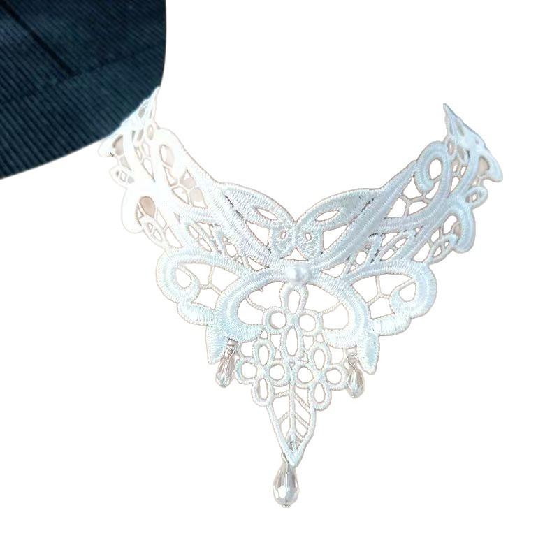 White Lace Butterfly Choker Necklace - Versatile Fashion Accessory for Weddings & Nightclubs