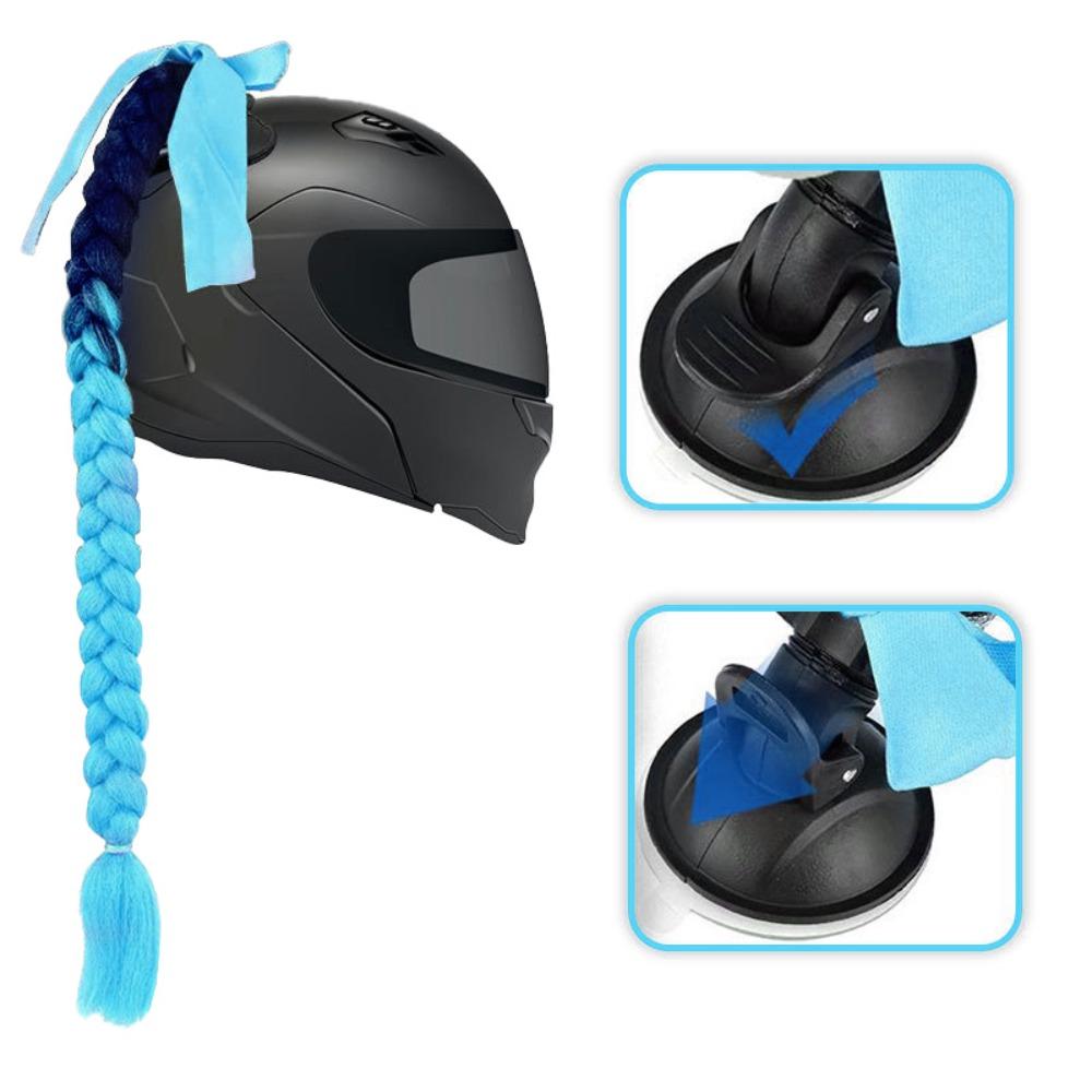 with Suction Cup Synthetic Helmet Pigtails with Bowknot Motorcycle Helmet Braids Wig Woman
