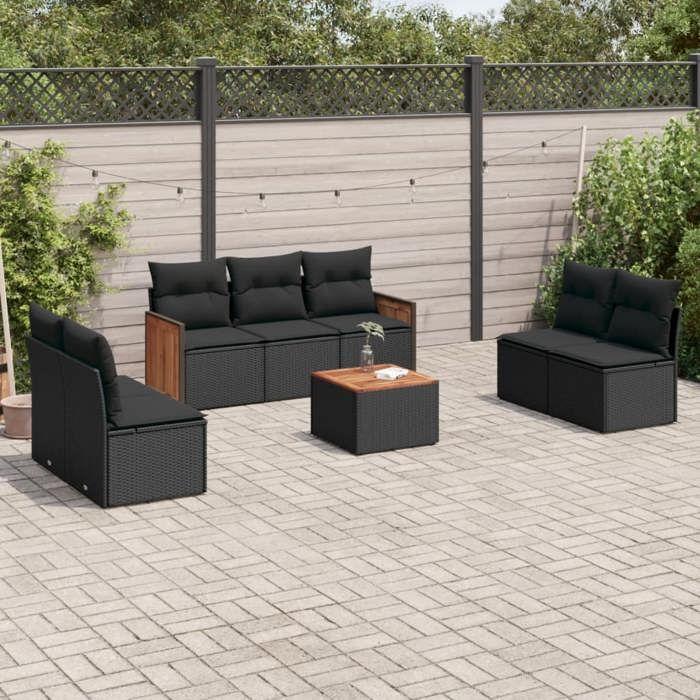 VidaXL Salon de jardin 8 pcs avec coussins noir résine tressée 3259962