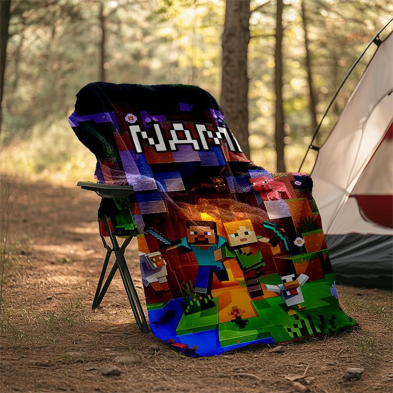 Customizable Minecraft Throw Blanket – Personalized Name, All-Season Cozy Snug Blanket, Machine Washable, Personalized Blanket