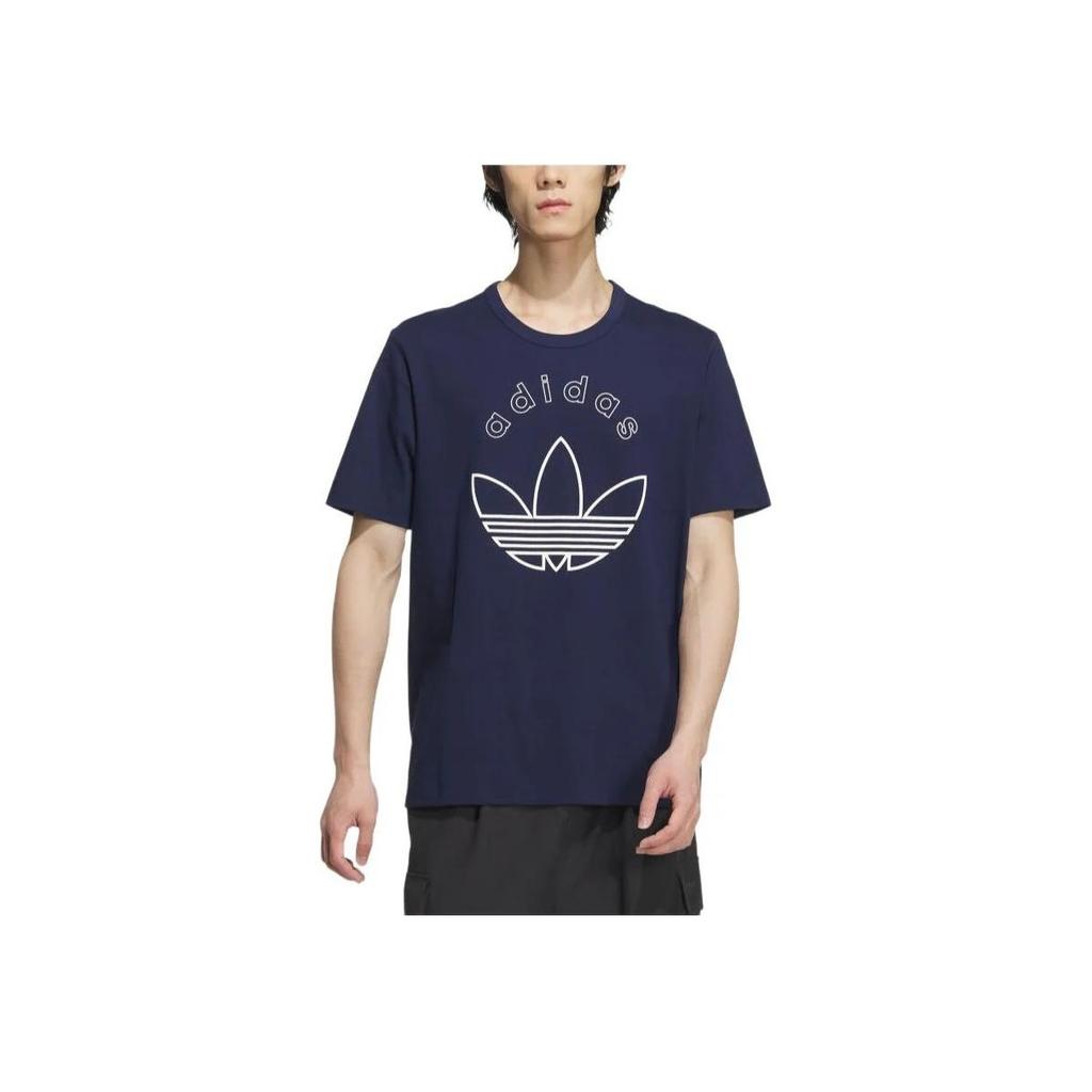 Adidas Originals Logo Print Casual Sports Short Sleeve T-Shirt Men Tops Indigo JD3257