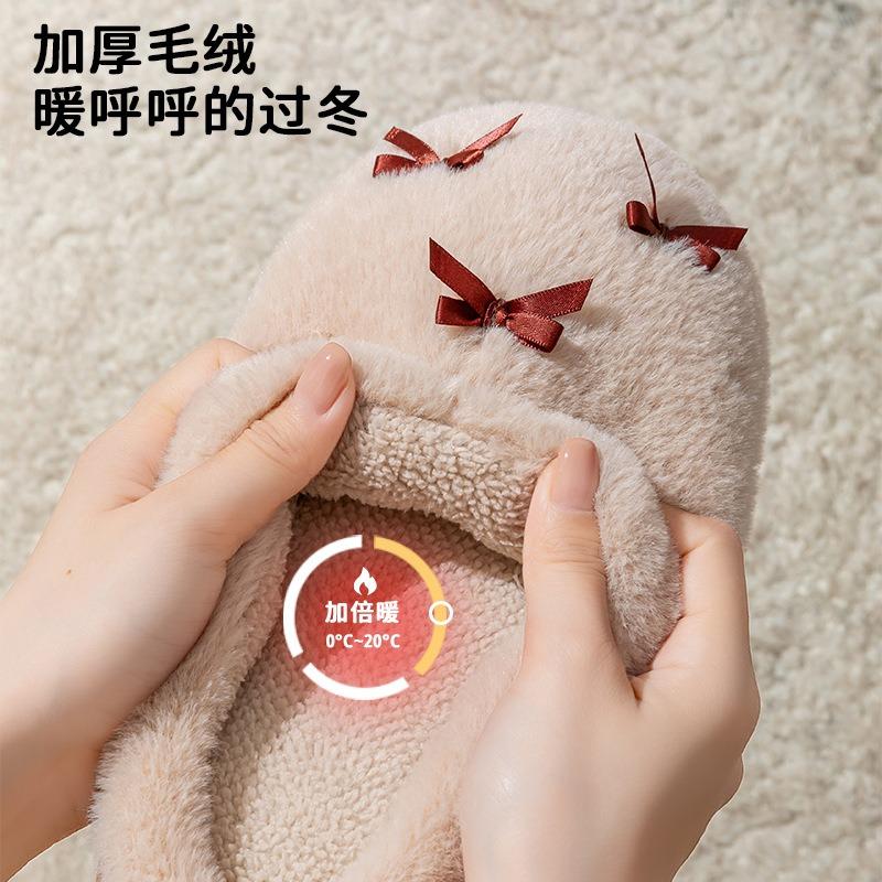 Bow cotton slippers women's autumn and winter new indoor home non-slip thick bottom warm plush cotton mop