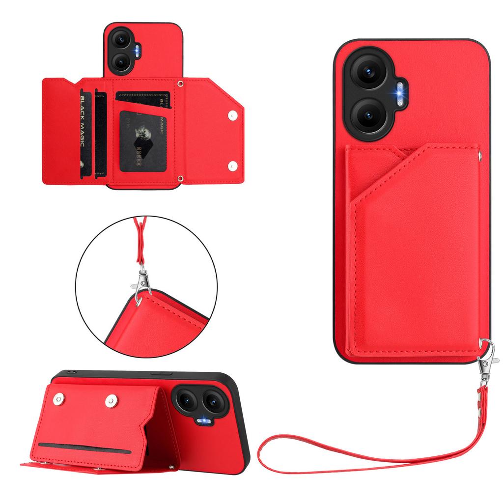 For Xiaomi Redmi Turbo 4 Pro 5G Case Card Holder Kickstand Skin-Touch Phone Cover with Wrist Strap