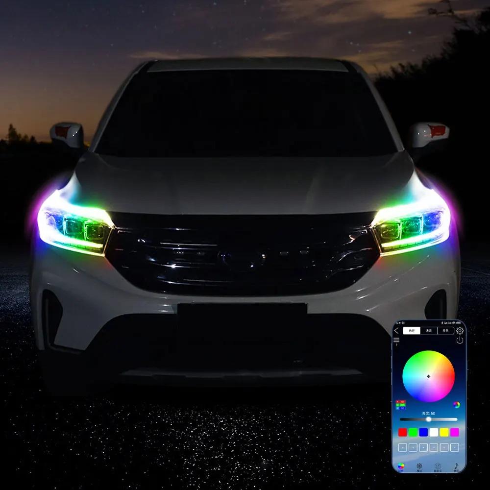 Daytime Running Lights Car LED DRL Lamp Strip DRL Decorative Light Auto Headlight Turn Signal Light RGB With Remote App Control Dome Lights 6