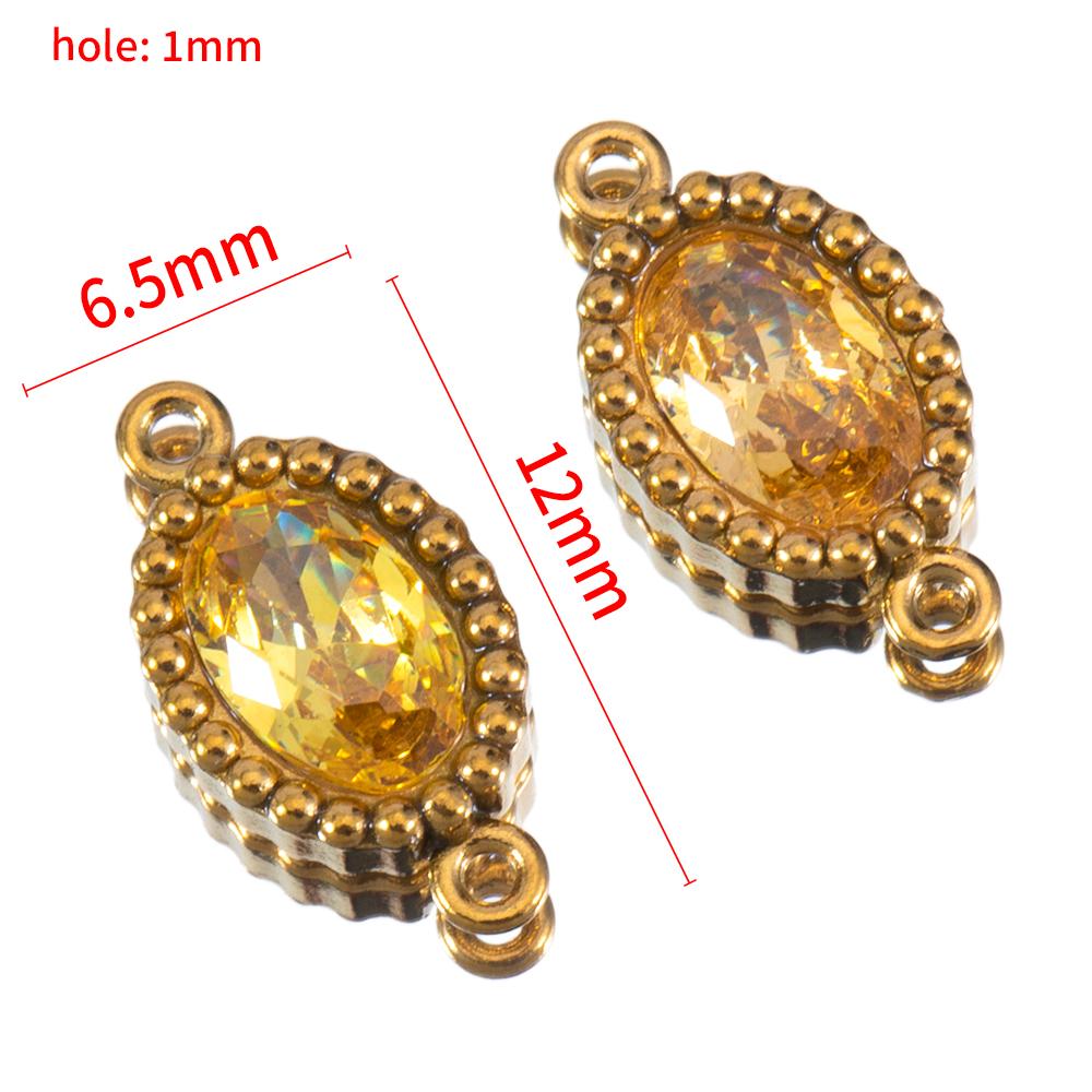 10pcs Colorful Crystal Charm Double Holes Bracelet Connector Stainless Steel Necklace Earring Oval Pendants DIY Jewelry Findings