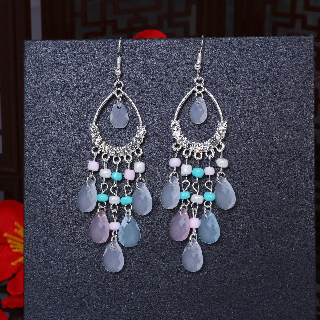 Brincos Boêmios de Borla Gota de Água: Estilo Étnico Retrô com Miçangas de Arroz Coloridas para Mulheres