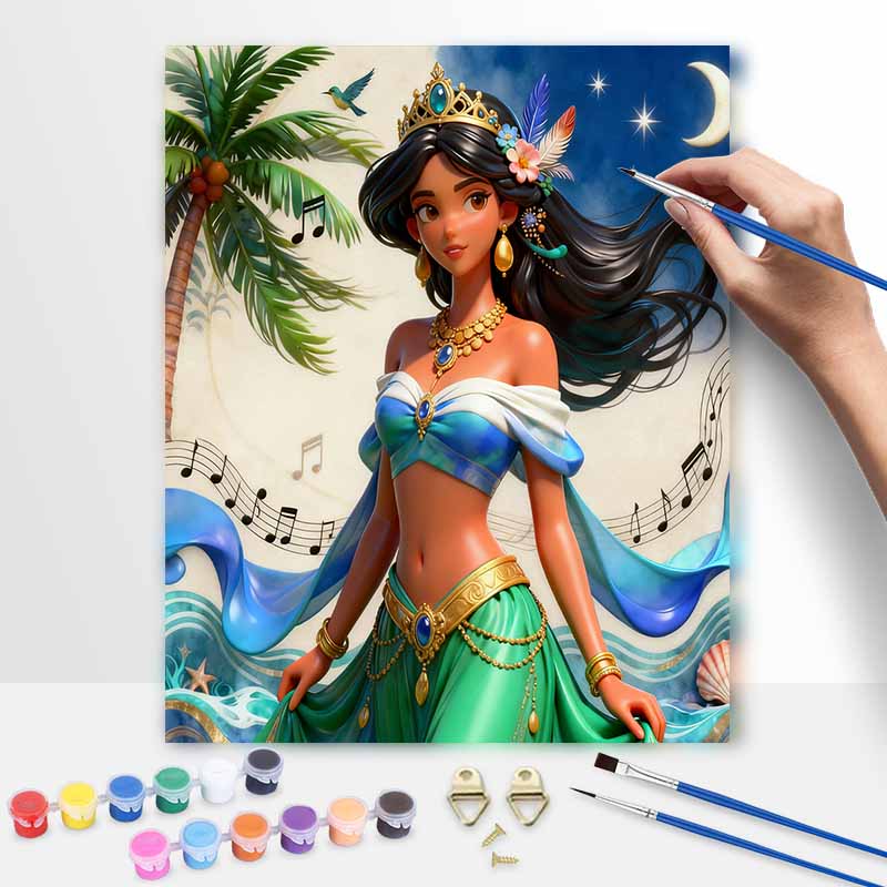 Disney Princess Jasmine Oil Paint Hand Painting Kit Music Night Decoration Classic Style Home Decor Art Craft Set Gift DIY Wall Painting