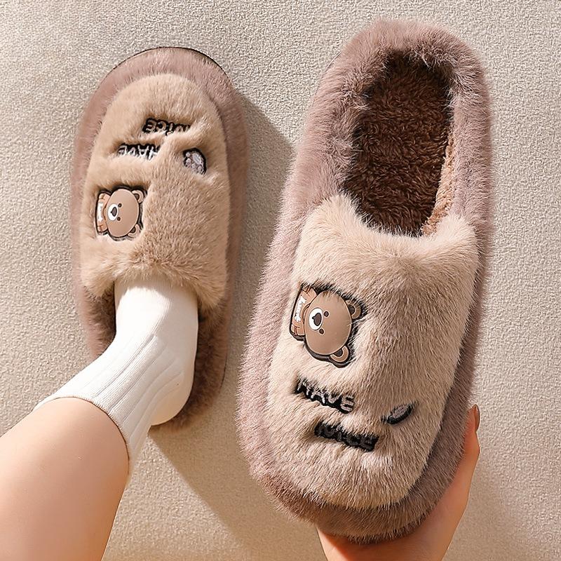 New Style Slippers Bag and Indoor Home Thick-soled Warm and Cute Plush Cotton Shoes for Women