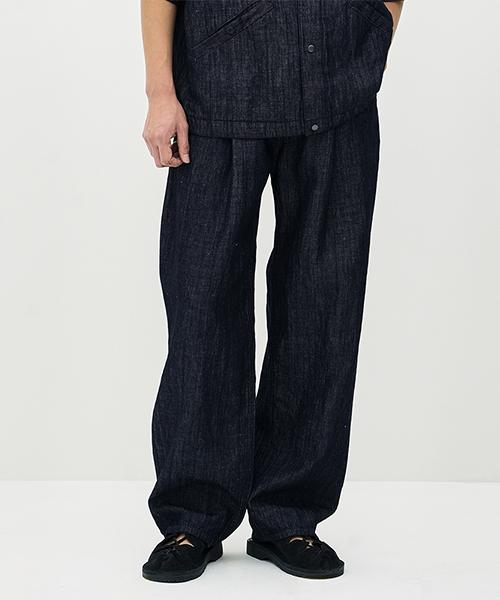 ERRORS EXCEPTED Ldp128Db Pleated Linen Denim Pants (One Wash)