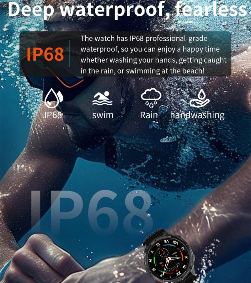 2026 New Military 1100mAh Battery Smart Watch 1.7" AMOLED Screen Compass GPS Flashlight Bluetooth Call Waterproof 5ATM Swim Smartwatch Men