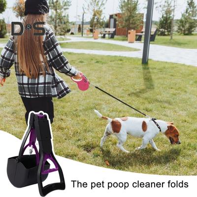 17.7" Dog Pooper Scooper Long Handle Folding Waste Pick Up Tool for Large Medium Small Dogs Heavy Duty Pet Poop Scooper for Lawns Grass Dirt Gravel