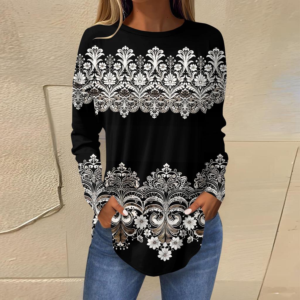 Dámská trička Roztomilá Trička s potiskem ve vintage stylu Tunikové topy s dlouhým rukávem Bavlněné pulovry