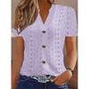 Jarní a letní móda ležérní jednobarevné knoflíkové výstřih do V krátký rukáv dámské halenky a košile