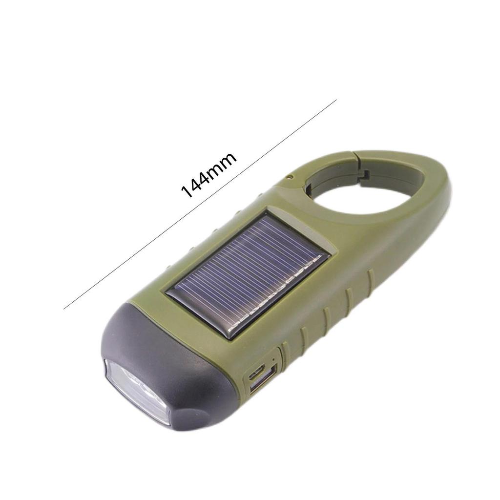 Lampe Dynamo à Manivelle Et Solaire - Lampe De Poche LED Rechargeable - Pour Randonnée, Camping, Urgences - Compacte, étanche, Avec Mousqueton - Couleur Vert Militaire