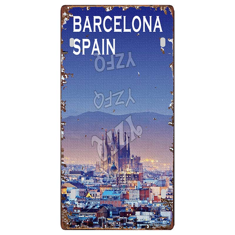 Spain Seville Barcelona Travel Souvenir LIsence Metal Signs Plaque Decorative Wall Art Shop Club Bar Home Decor 30X15CM DC-1054A