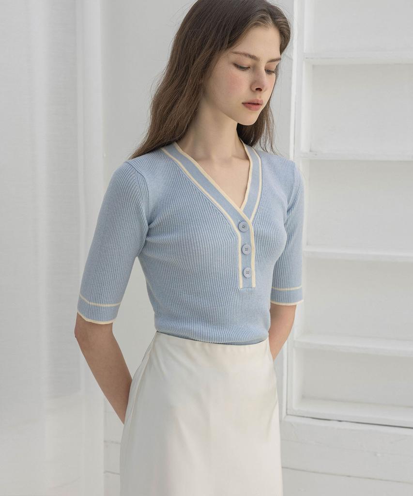 LAUTREDE MIN Glow V-Neck Blue Knit