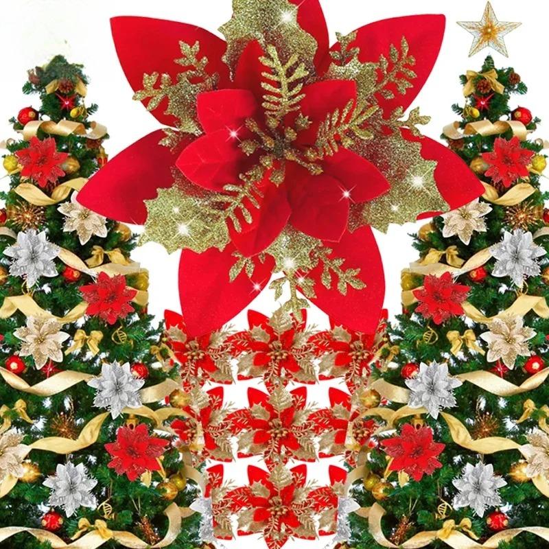 Large Artificial Christmas Flowers Glitter Xmas Tree Ornaments DIY Wreath Simulation Floral Wedding New Year Party Home Decor