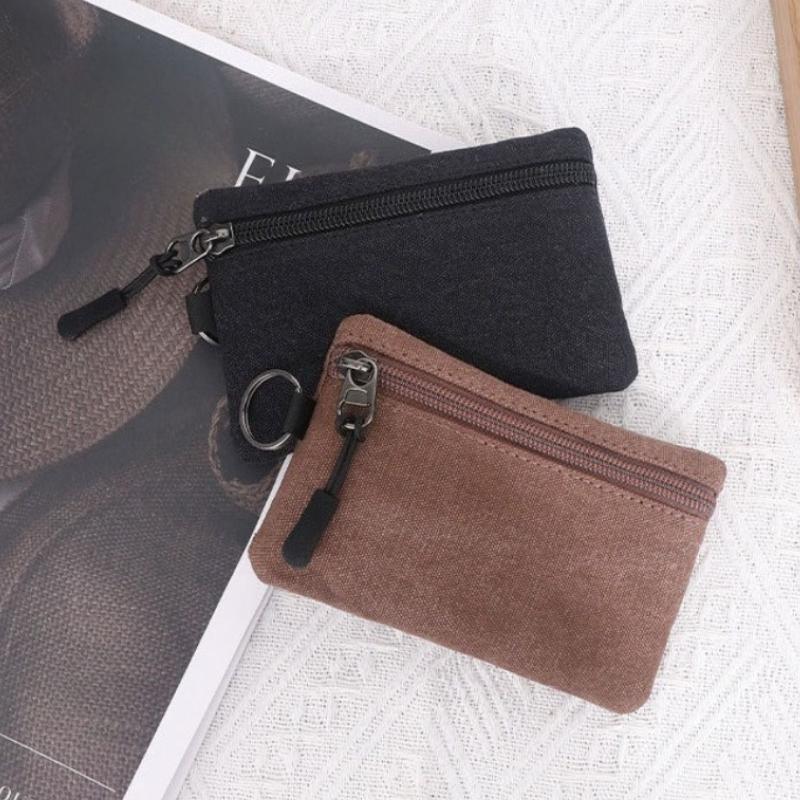 Bolsa de Lona Mini Porta-Moedas Cor Sólida Zíper Porta-Chaves Bolso para Dinheiro Carteira Mulheres Homens Pequeno Porta-Cartões Porta-Moedas