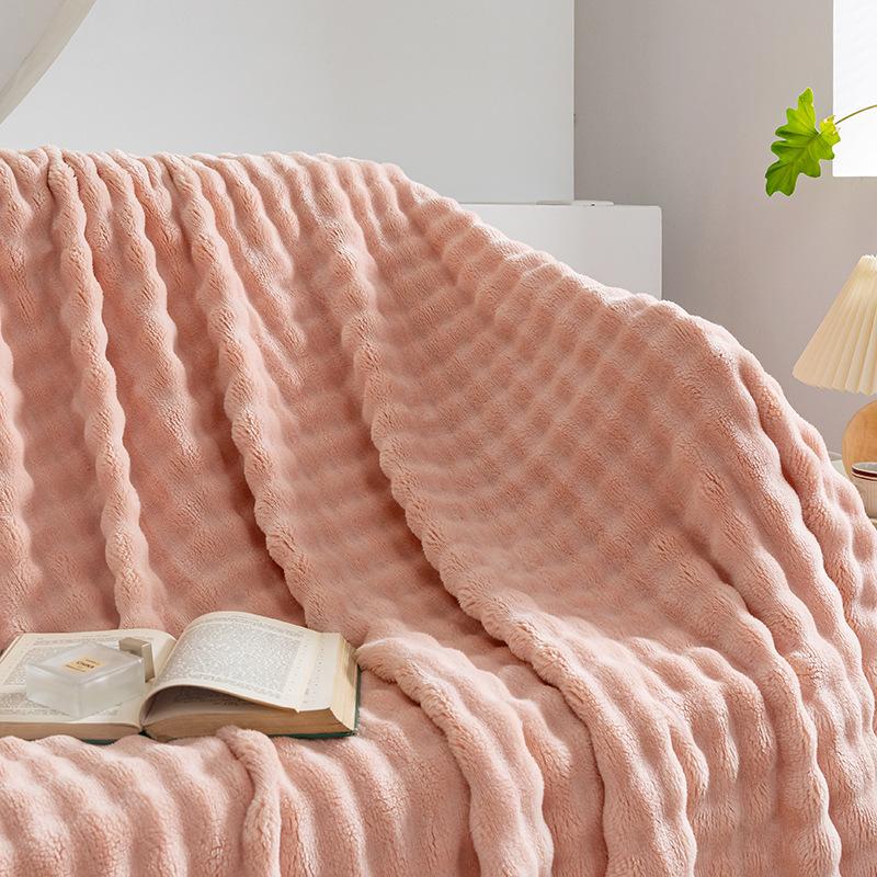 Couverture de climatisation Couverture d'agneau Couverture de canapé en flanelle corail Couverture de cape de bureau de sieste Couverture en flanelle de lapin à bulles Couverture en velours corail