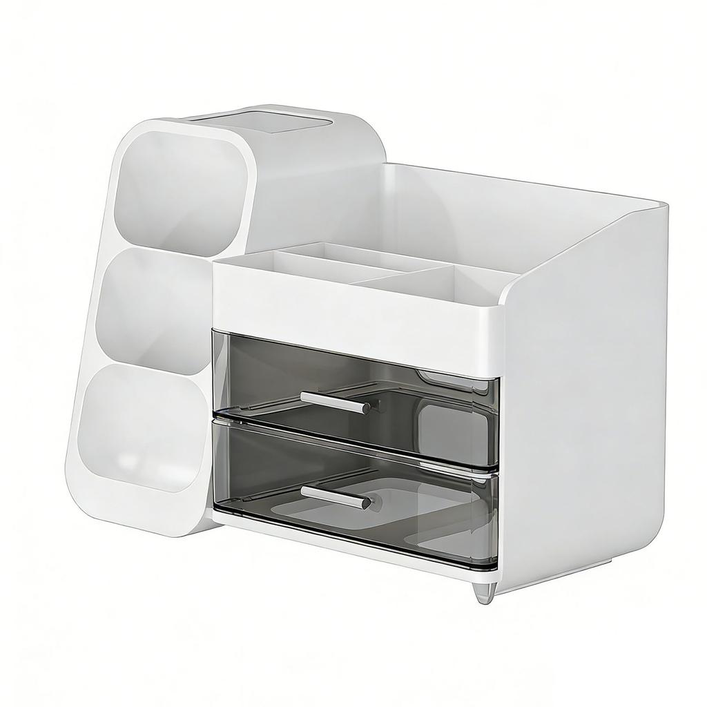 Makeup Organizer with Drawers Plastic Cosmetic Display Case Skincare Organizer with Brush Holder for Vanity Bathroom