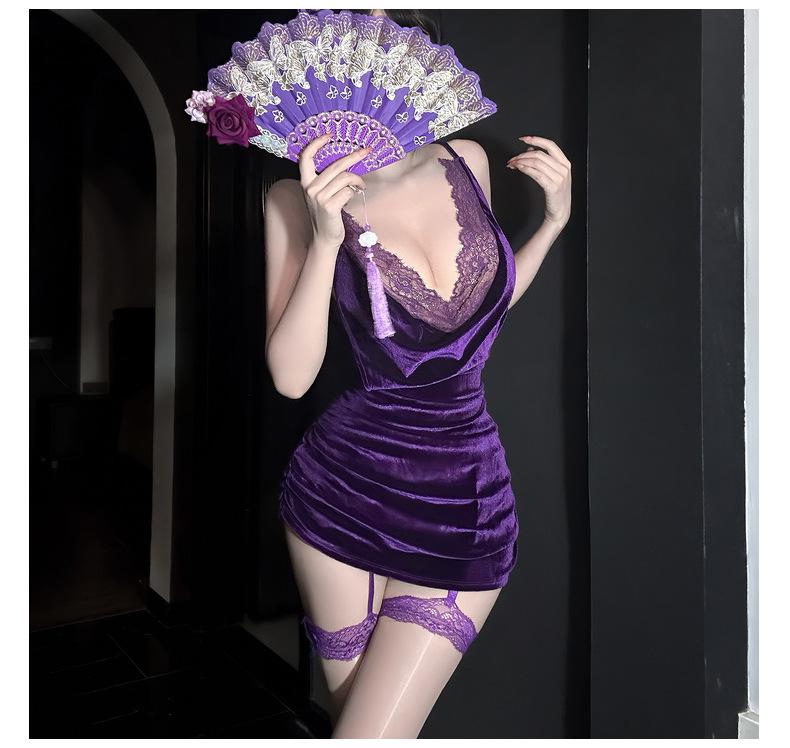 Golden Night Lace Lingerie Set - Sexy Hip-Hugging Temptation Nightgown