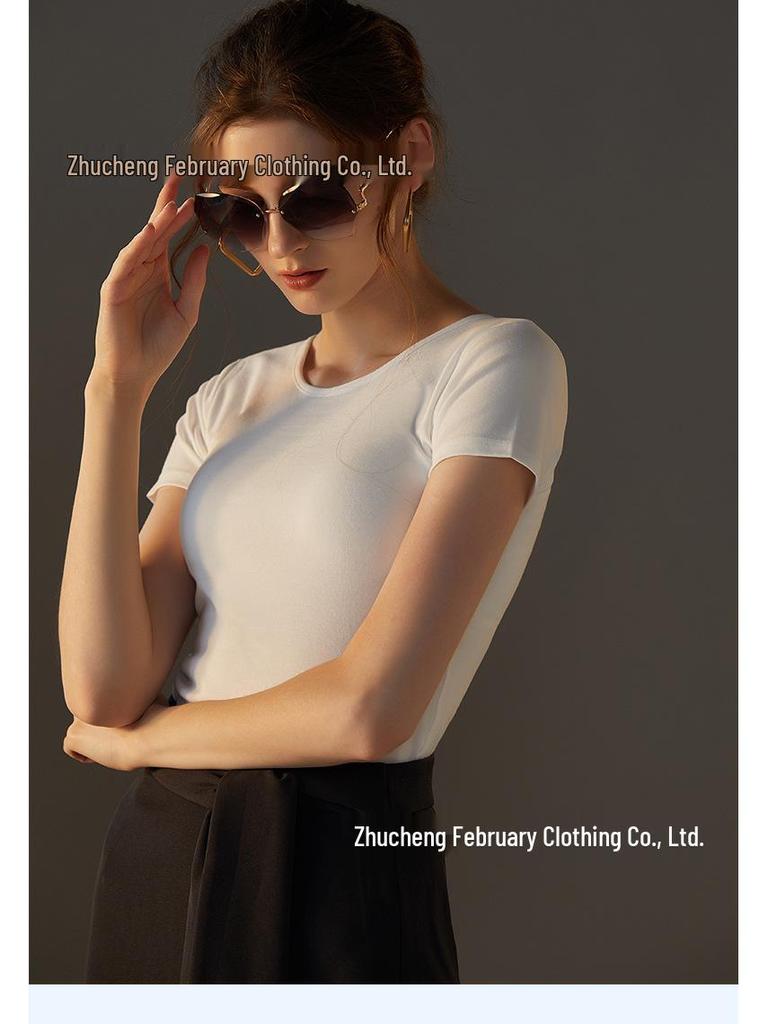 Dámské tričko s krátkým rukávem bez podprsenky - Čistá bavlna, Všitá podprsenka, Krásná záda, Zeštíhlující střih, Letní top