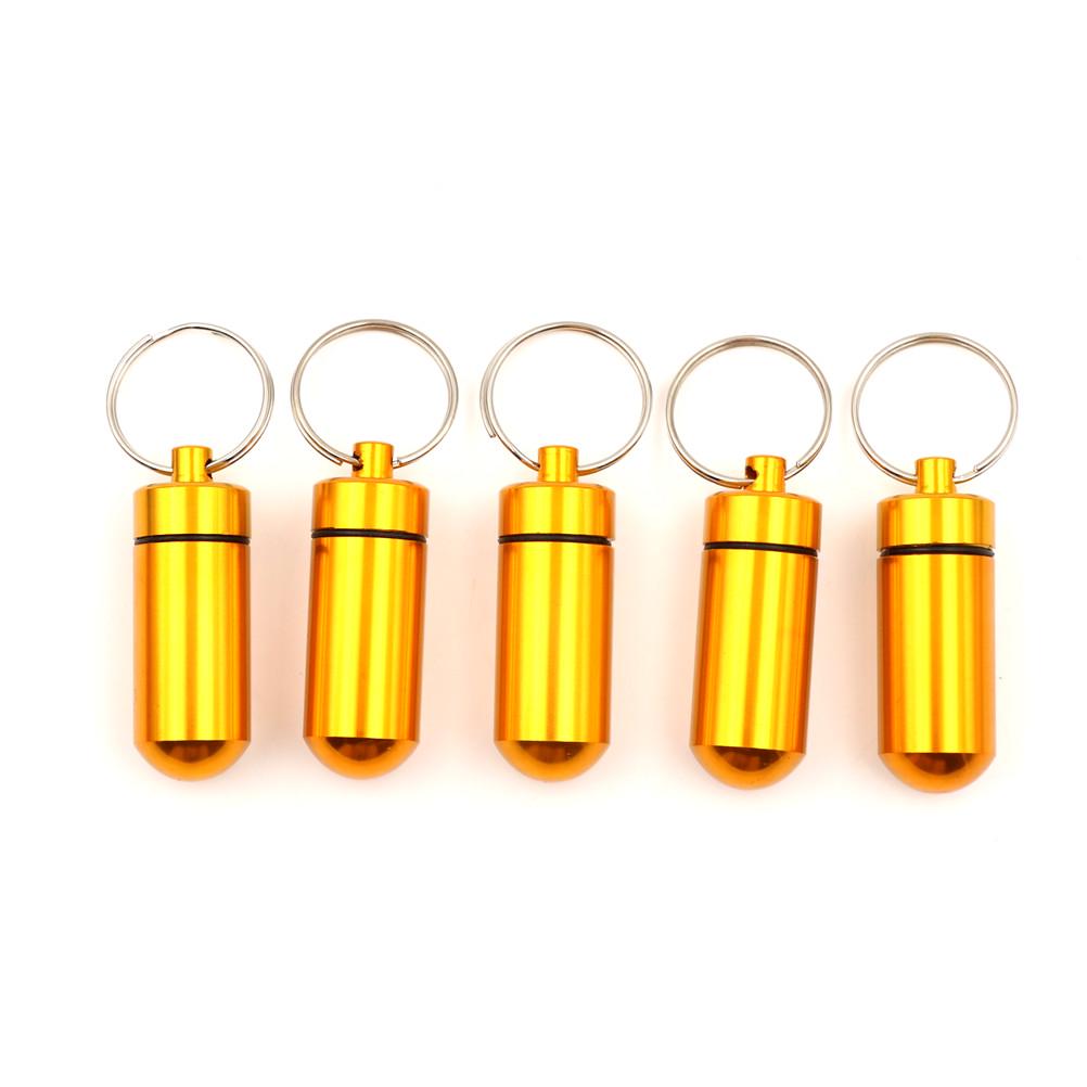 5Pcs Waterproof Mini Aluminium Pill Box Case Bottle Holder Container Keychain