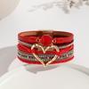 Boho Layered Leather Wrap Bracelet With Natural Stone Heart Charm Women