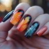 Medium Square False Nails - Black, Orange-Yellow Maple Leaf Design, Cute European & American Style Nail Art