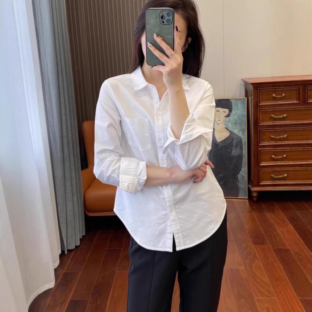 Women's Pure Cotton White Long Sleeve Casual Shirt - Loose Fit for Spring and Autumn