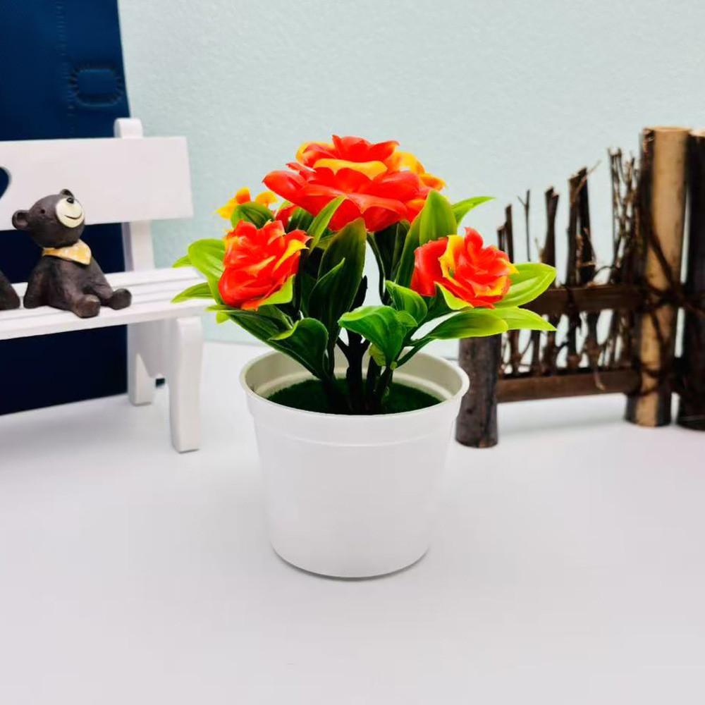Artificial Bonsai Rose Potted Plant For Office Desk And Gift For Flower Lovers