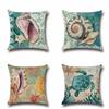 High-quality Linen Marine Animal Pillow Cushion Cover With Timeless Sea Creature Art