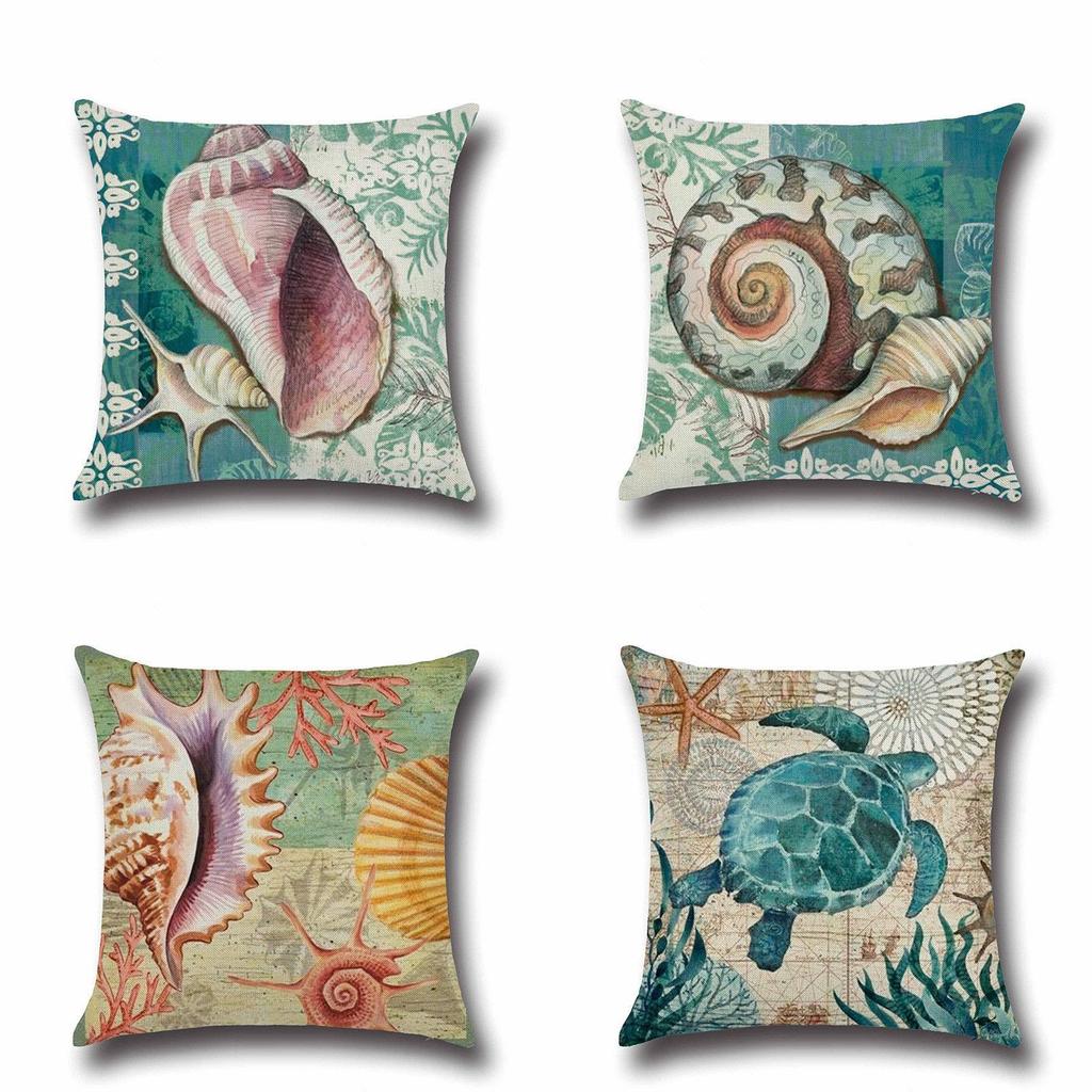 High-quality Linen Marine Animal Pillow Cushion Cover With Timeless Sea Creature Art