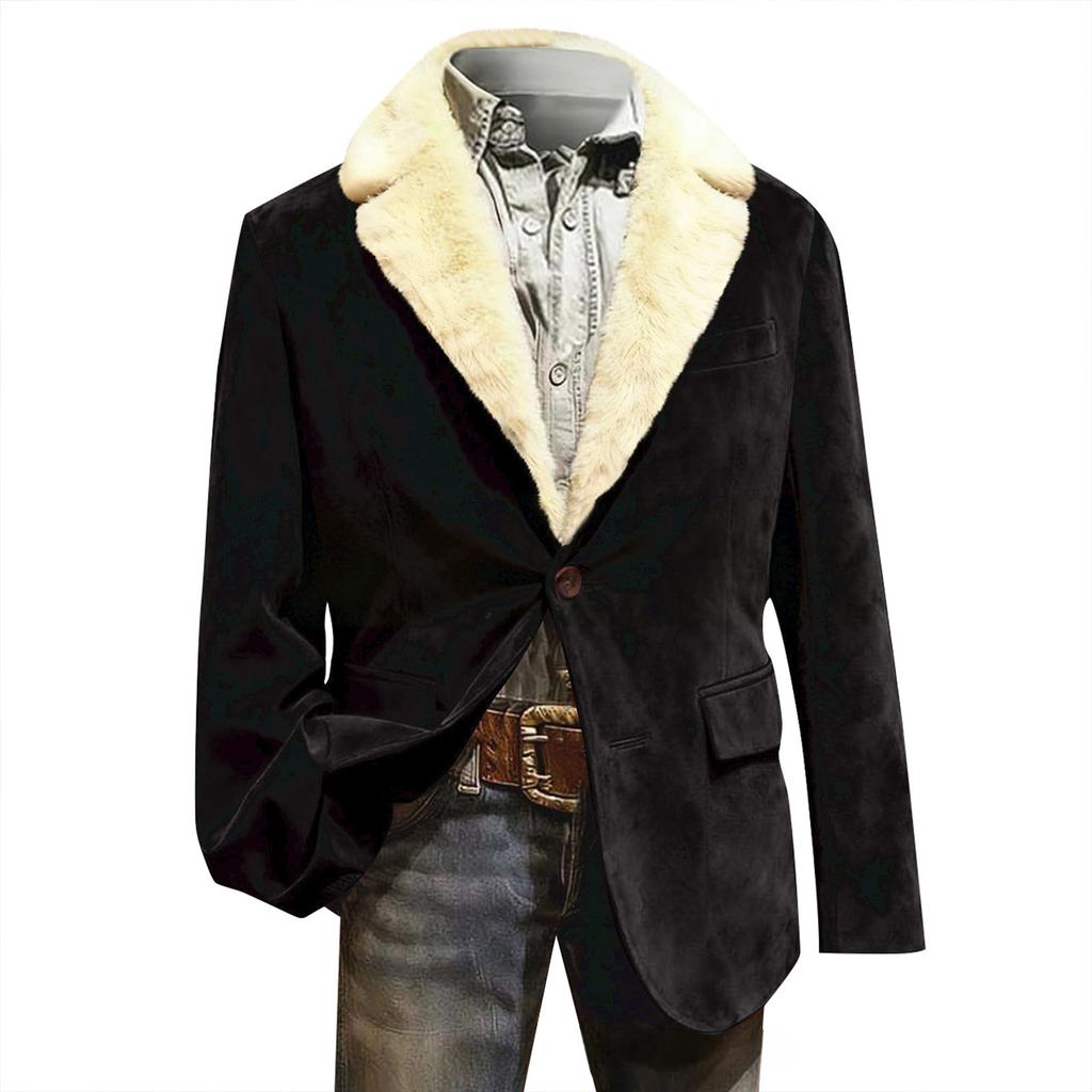 Men's Color Corduroy Warm Pocket Suit Jacket Cardigan Men's Casual Suit