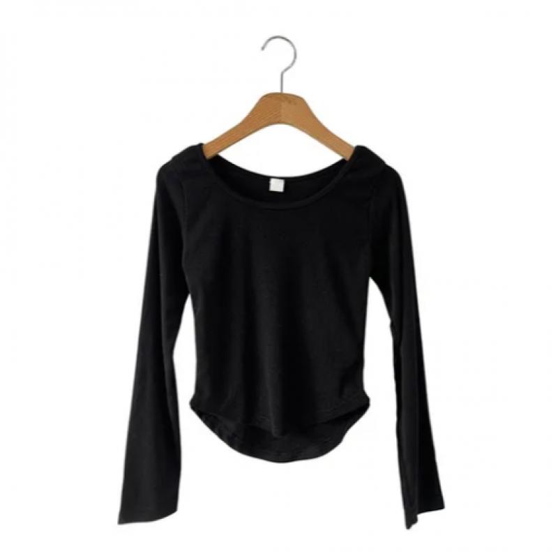 New ArrivalS Open RUn Women S Rayon Spandex U Neck Cropped Long Sleeve T ShirT
