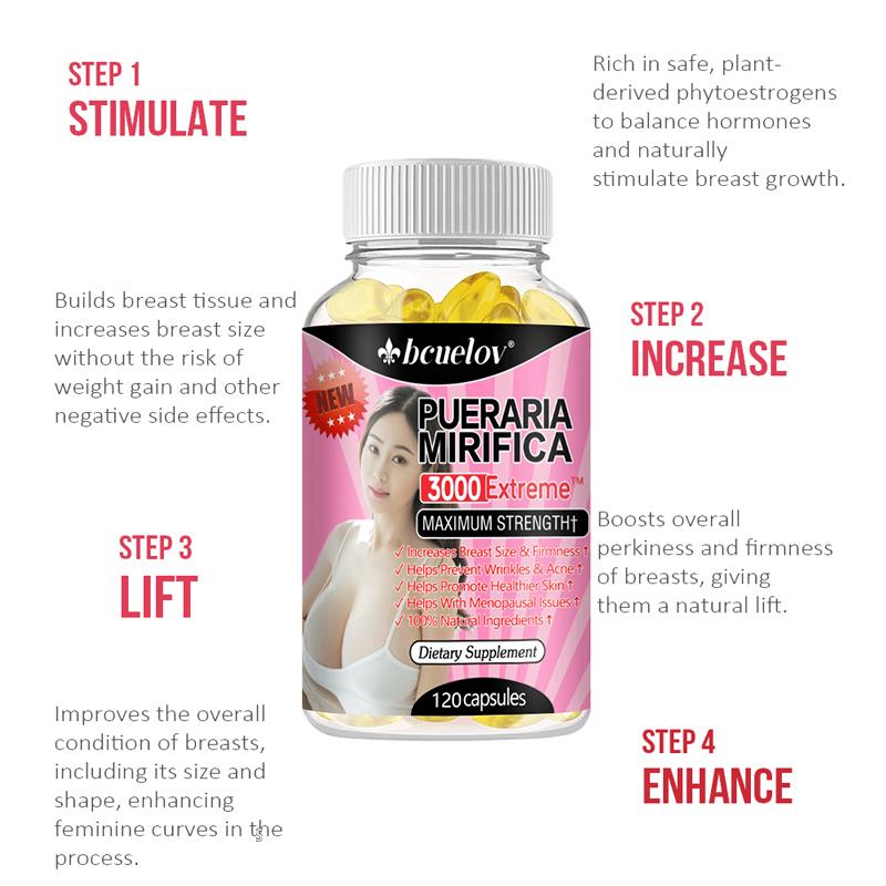 Pueraria Mirifica Extract Capsules 1000 Mg, for Breast Enlargement and Enhancement, 120 Capsules