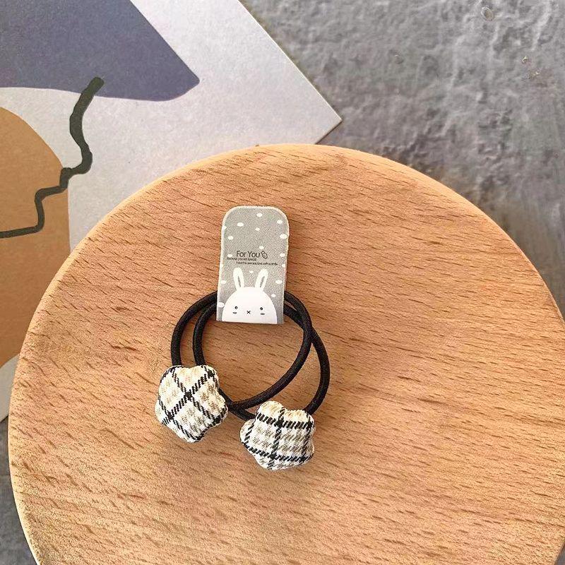 2pcs Velvet Heart Plaid Star Button Elastic Hair Bands Rubber Hair Rope Tie Girls Hair Scrunchie Ponytail Holder Gum Accessories