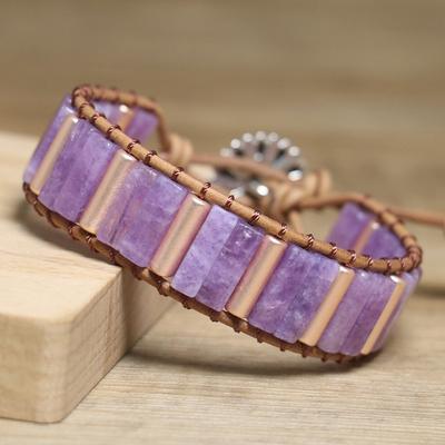 Amethyst Rectangle Bead Wrap Bracelet – Gold Accent Boho Jewelry, Calm Wisdom Gift for Women