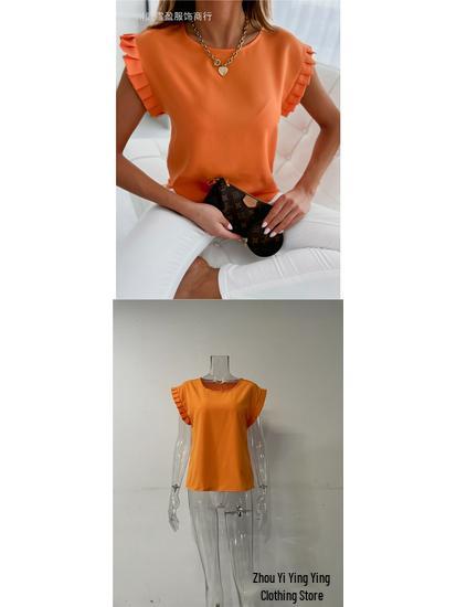 Women's Short Sleeve Round Neck Pleated Top