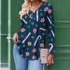 Women's Fashion Casual Christmas Tree Print V-Neck Decorative Button Long Sleeve T-Shirt Top