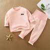 Children's Yellow Fleece Thermal Underwear Set with High Waist and Snap Buttons