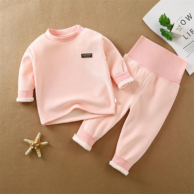 Children's Yellow Fleece Thermal Underwear Set with High Waist and Snap Buttons