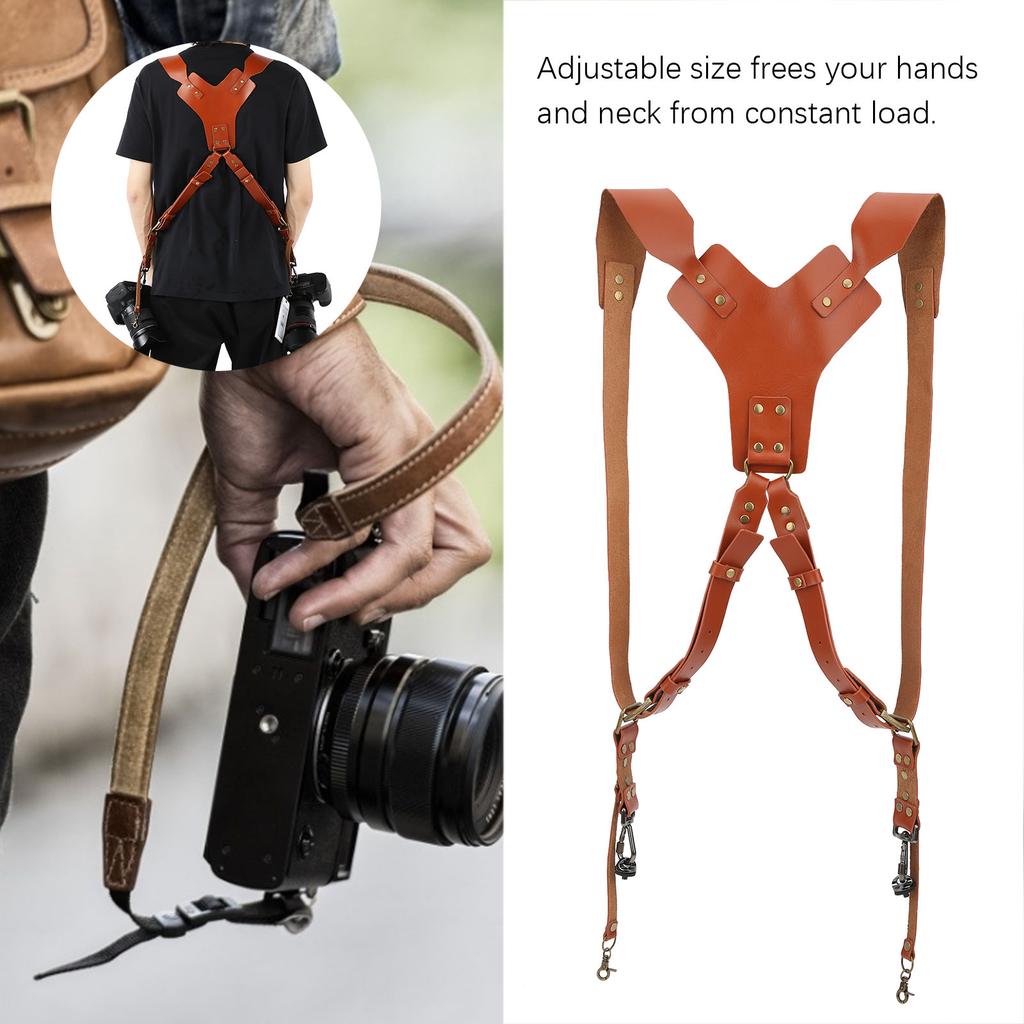 Adjustable PU Leather Rivet Double Shoulders Strap Digital Camera Harness Accessory