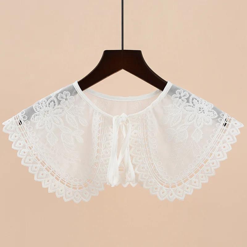 Korean Women Lace Fake Collar Shawl Wrap Embroidery Shirt Detachable Collars Removable Blouse Doll False Collar Decorative