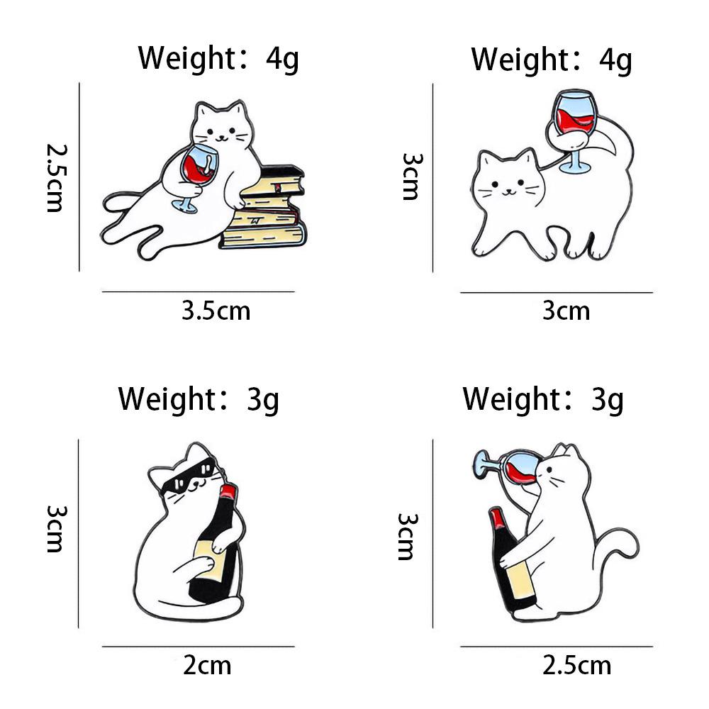 Adorable White Cat Drinking Alcohol Brooch - Cartoon Badge for Backpacks and Accessories