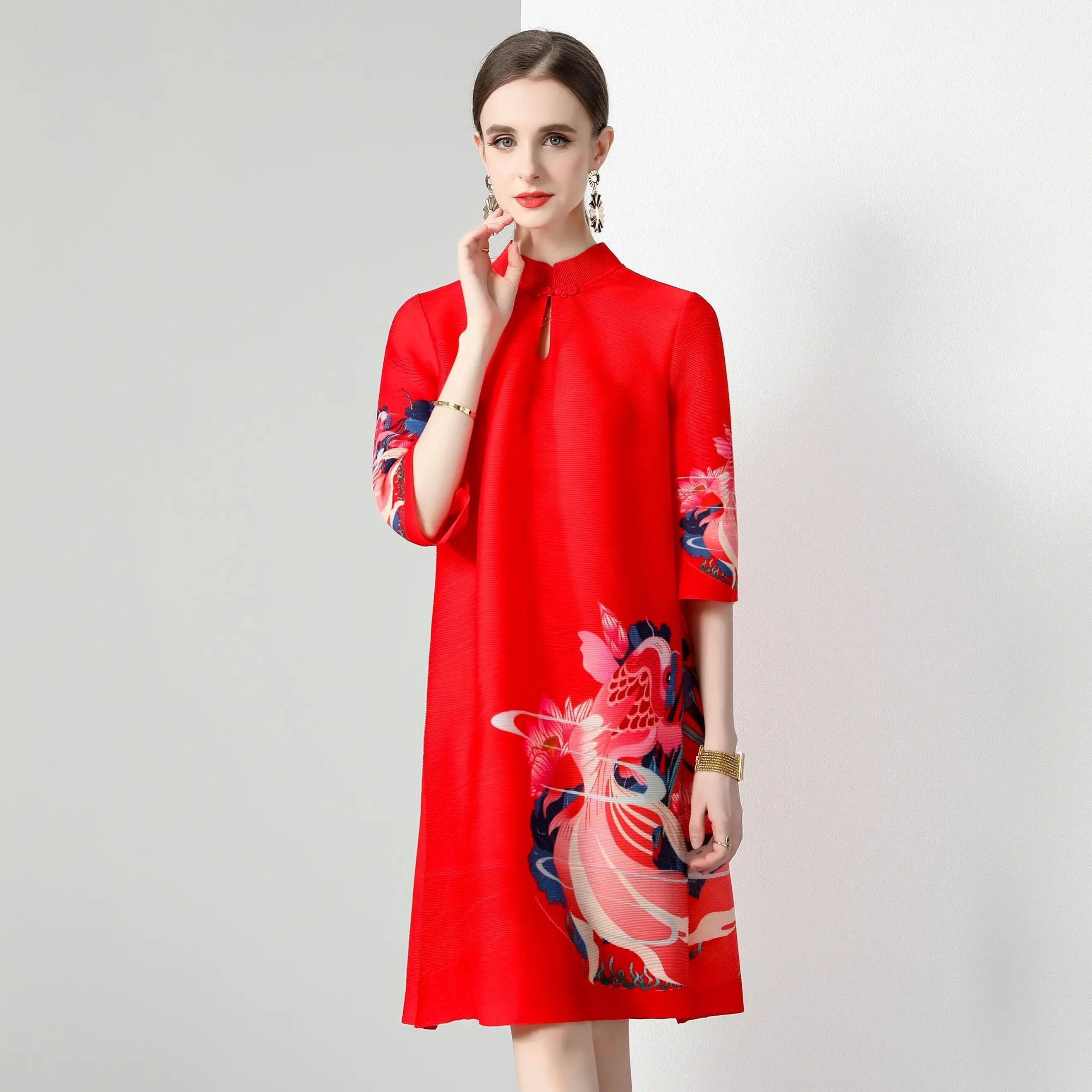 

Мятая юбка-платье А-силуэта, новый стиль весенне-летней вестернизации, благородная и молодая женщина. XL красный